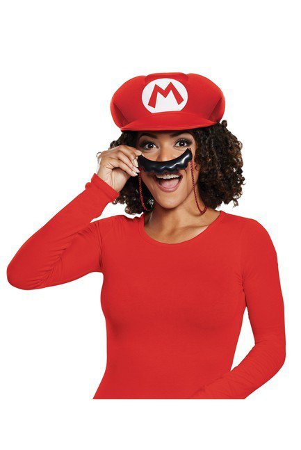 Mario Hat and Moustache Necklace Adult - Costume Market