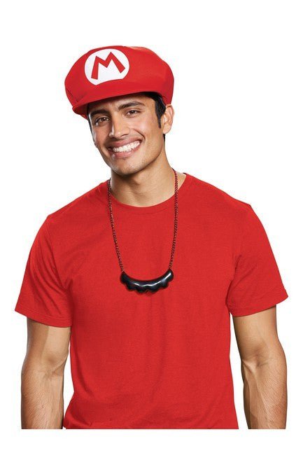 Mario Hat and Moustache Necklace Adult - Costume Market