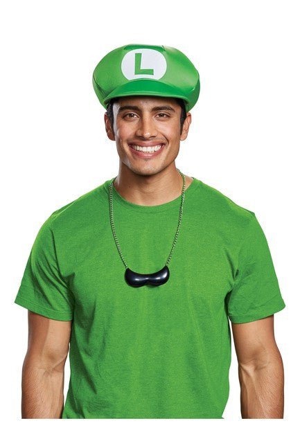 Luigi Hat and Moustache Necklace Adults - Costume Market